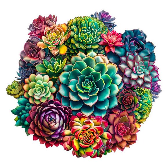 Mandala Succulent Plants wooden jigsaw puzzle - Picture 1 of 3